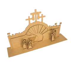 Placa MDF Monte Calvário Páscoa 3D com Frase Decorativa (desmontado)