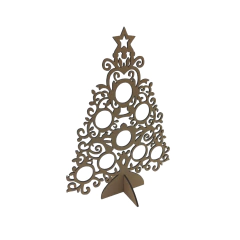 Árvore de Natal MDF Trabalhada com Bolas Vazadas 24x18cm