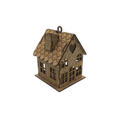 Enfeite MDF Pendente Casa de Natal Corações 14x10x10,5cm