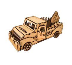 Caminhonete Natalina com Papai Noel em MDF cru 26x13x10cm