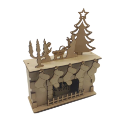 Decoração Lareira de Natal MDF para LED 18x11x6,5cm