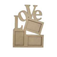 PORTA RETRATO LOVE 3 FOTOS LASER