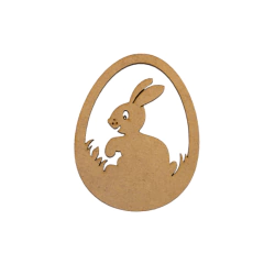 Aplique MDF de Páscoa Ovo com Coelho Liso 9x7cm