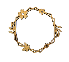 Moldura Sextavada Flores e Folhas Decorativa em MDF Cru 12cm