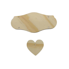 Placa Decorativa Retangular e Coração Pinus a laser 15x7cm