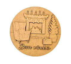 Placa redonda decorativa Natal MDF cru lareira 25cm