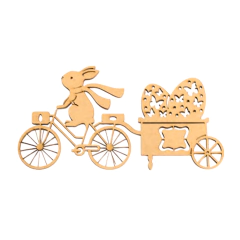 Aplique MDF Coelho de Páscoa com Bicicleta e Carroça 17x9cm