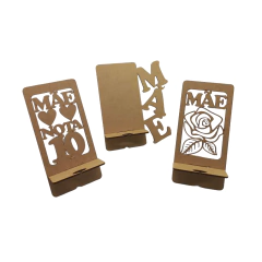 Porta Celular MDF Cru com Suporte e Escrita Mãe 16x18,5x10cm