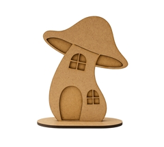 Casinha decorativa em MDF cru no formato de cogumelo com base oval 14x18cm