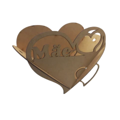 Cesta MDF Coração Mãe com Escrita 25x20x13cm Decorativa (desmontado)