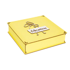 Caixa MDF Presente Tampa Encaixe Flork Feliz Pascoa Nº1 Amarelo