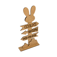 Placa MDF Decorativa setas Coelho com Base 25,5x12,5cm