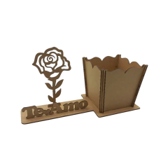 Cachepot MDF Decorativo de Rosa Te Amo com Base 29x12cm Cru
