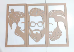 TRIO DE QUADROS BARBEARIA ROSTO 83X60CM