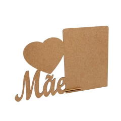 Porta Retrato MDF Laser com Coração e Escrita Mãe 18x13cm
