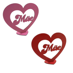 Enfeite MDF Coração Mãe com Base Decorativa 18x15cm