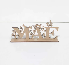 Palavra Mãe Floral MDF com Base 20x7cm