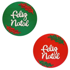 Guirlanda MDF Feliz Natal com Ramo 30cm