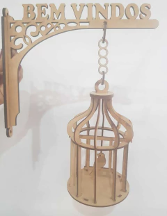 Suporte de Parede MDF Gaiola Redonda com Pássaro