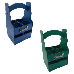 Cesta MDF Porta 4 Cervejas Long Neck Parabéns 27x14x16cm