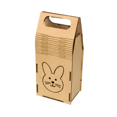 Sacola MDF Sanfonada com Coelho de Páscoa 23x10x7,5cm Cru