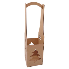 Caixa MDF Porta Vinho com Alça e Árvore de Natal 37x10x10cm