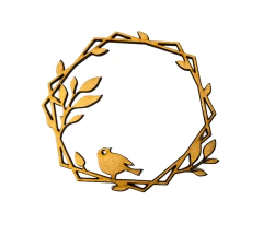 Moldura Sextavada Galho e Passarinho Decorativa em MDF Cru 12cm