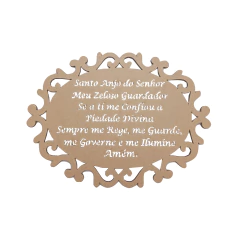 PLACA OVAL TRABALHADA ORAÇÃO SANTO ANJO HORIZONTAL