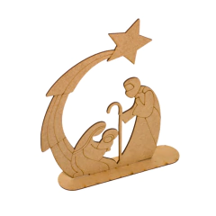 Presépio MDF Sagrada Família com Base e Estrela 25,5x21cm