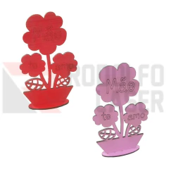 Enfeite MDF Vaso com Flores Mâe Te Amo com Base 13x8cm