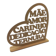 Enfeite MDF Dia das Mães Coração Dizeres com Base 20x21cm