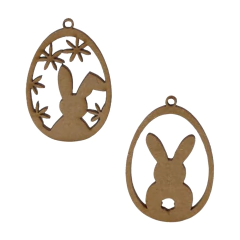 Chaveiro MDF Cru Ovo de Páscoa com Coelho 6x4cm
