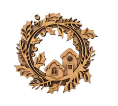 Guirlanda de Natal MDF cru casinhas 21cm 4 camadas