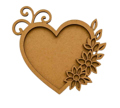 Moldura coração trabalhada MDF cru 12x12cm com fundo solto