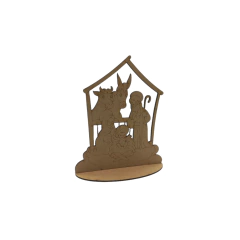 Presépio MDF de Natal Sagrada Familia com base 18,5x15,5x7cm