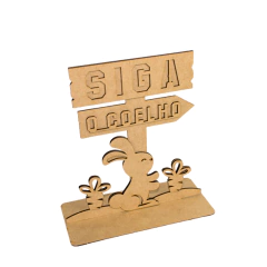 Placa Decorativa MDF Siga o Coelho Páscoa com Base