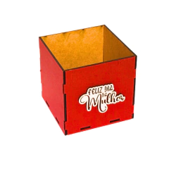 Caixa MDF Feliz Dia da Mulher 10x10x10cm Vermelha