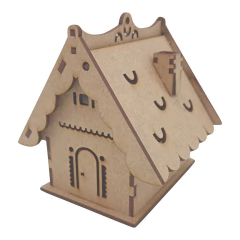 Casinha MDF de Natal Decorativa com Chaminé 11x11x11cm
