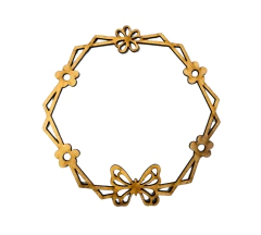 Moldura Sextavada Flores e Borboleta Decorativa em MDF Cru 12cm