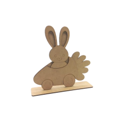 Decoração MDF Carro Cenoura de Páscoa com Coelho 16,5x17cm (desmontado)