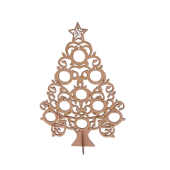 Árvore de Natal MDF com Bolas e Estrela na Base 20x14cm