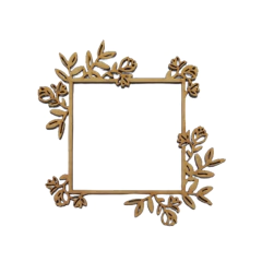 Moldura MDF Quadrada com Flores e Folhas 10x10cm