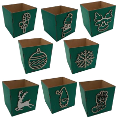 Caixa MDF Cachepot de Natal 10,5x10,5cm Verde