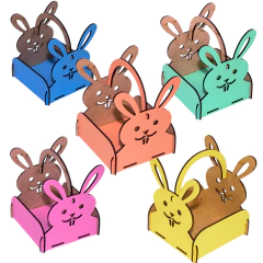 Cesta de Páscoa MDF com Alça e Coelho Decorativo 10x10x12cm