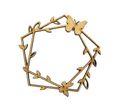Moldura Sextavada Galhos e Borboletas Decorativa em MDF Cru 12cm