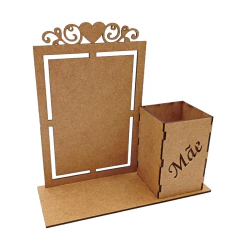 Porta Retrato MDF com Porta Lápis Mãe com Base 21x20,5x8cm