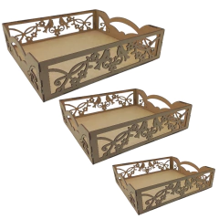 TRIO DE BANDEJAS LASER RETANGULARES 2 PASSAROS