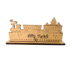 Calendário do Advento Trem Natalino em MDF cru 23x11x3cm