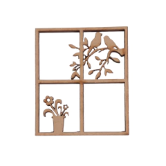 APLIQUE JANELA VASO E PASSAROS 7X6CM