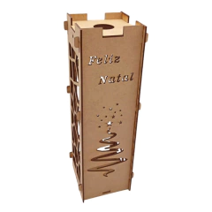 Caixa MDF Porta Vinho Feliz Natal com Arabesco 33x10x10cm Cru